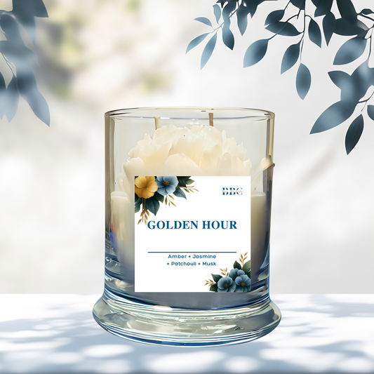 Luxury amber candle with warm evening glow