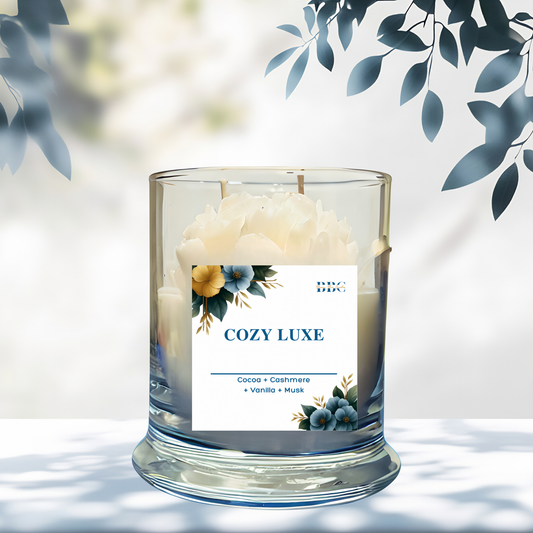 Warm cozy candle with cocoa and vanilla